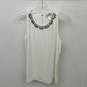 LOFT White Beaded Sleeveless Shell Tank Top Blouse SP